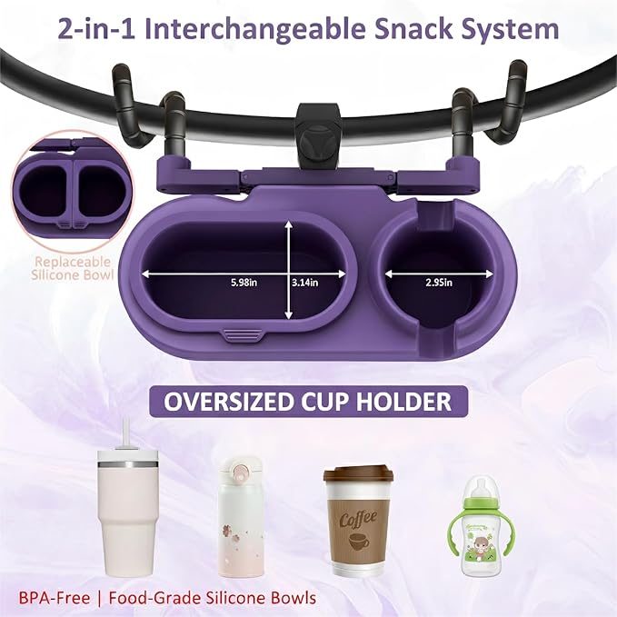 BANGIE 3-in-1 Modular Stroller Snack Tray - Universal Dual-Lock Attachment fits Shopping Carts, Joggers and Bugaboo - Includes 3 Separated Silicone Bowls & Cup Holder - Ideal Gift for Parents