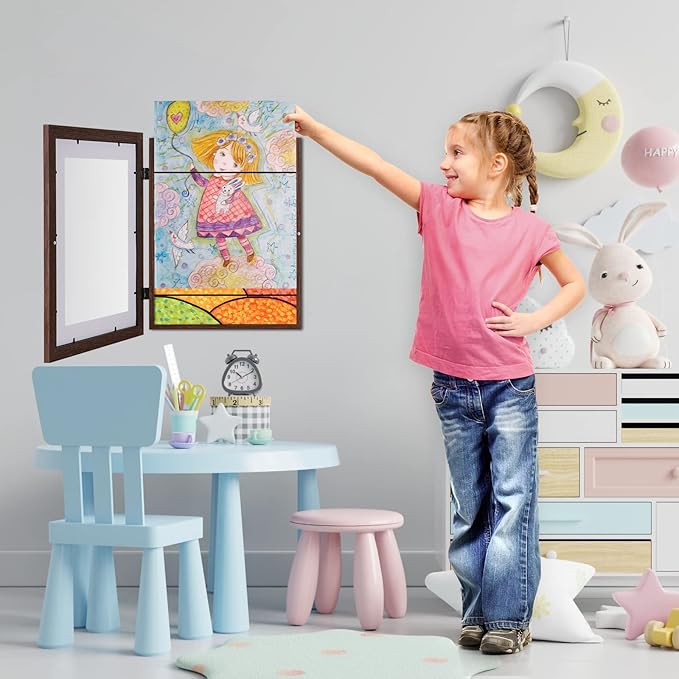 [2 Pack] Kids Art Frames, 10x12.5 Front Opening Kids Artwork Frames Changeable, Displays 8.5x11 With Mat and 10x12.5 Without Mat, Holds 50 Pcs, for 3D Picture, Crafts, Hanging Art, Portfolio Storage