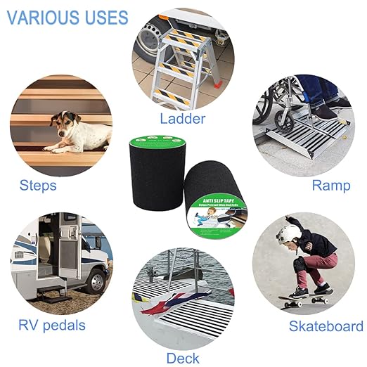 Anti Slip Tape, High Traction,Strong Grip Abrasive, Not Easy Leaving Adhesive Residue, Indoor & Outdoor (6" Width x 190" Long, Black)