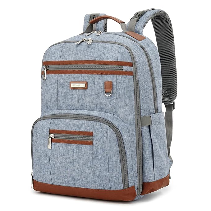 BILLITON MASHI Diaper Bag Backpack, Large Baby Nappy Bags with Portable Changing Pad for Boys and GirlsMultifunction Travel Baby Bag for Moms Dads, Shower Gifts Waterproof and Stylish，Light Blue