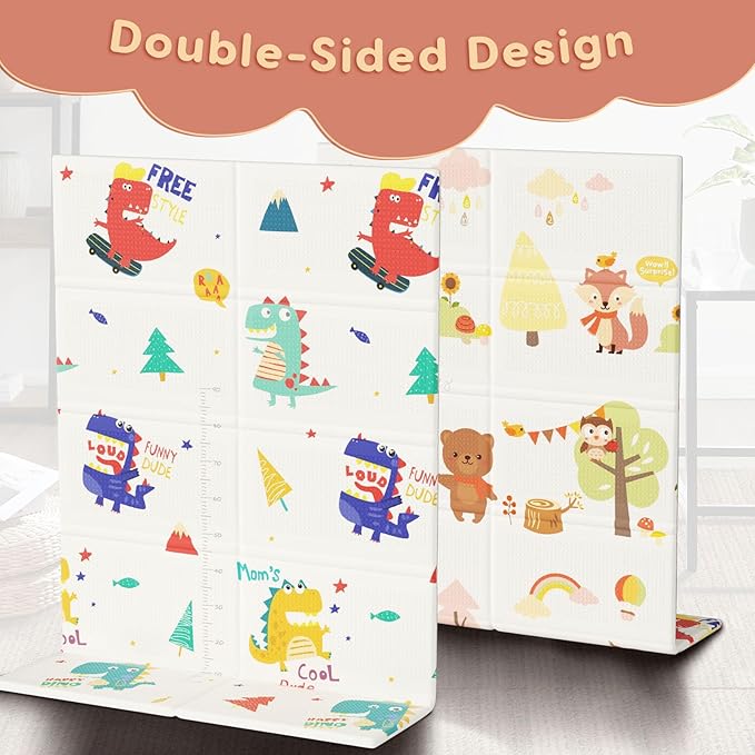 Baby Playpen Mat, 74" × 50“ Baby Play Mat for Floor, Baby Playmat for Playpen, Thick Ultra Soft Playpen Mat for Playing or Crawling, Provides Cushioning, Double-Sided Pattern (0.4" Thick)