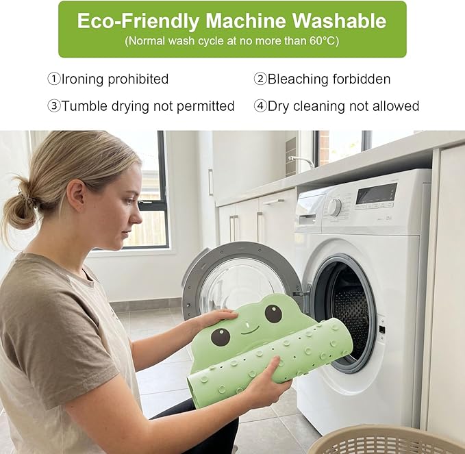 Bathtub Mat Non Slip for Baby Toddlers 30"x 18",Cute Bath Shower Mat with Frog Pattern for Tub,Washable Anti Slip Kids Bath Mat Shower Mats for Bathroom Kitchen Restroom,Green