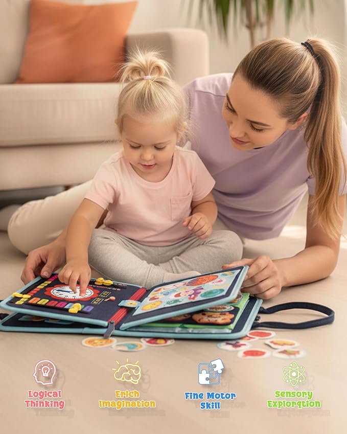Busy Board for 1 Year Old, Busy Book for Toddlers 1-3, Montessori Toys for 1 Year Old, Educational Sensory Activities, Learning Toy Fine Motor Skills, Travel Toy for Toddler, Boy Birthday Gifts