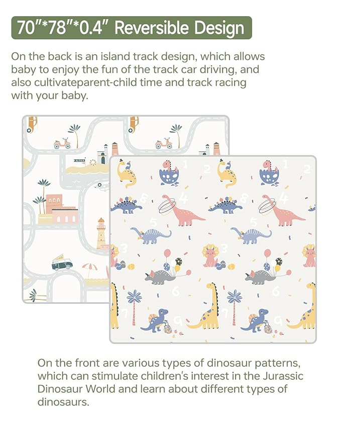 BG-BABYGO Baby Play Mat Foldable Baby Floor Play Mat X-Large Soft Foam Playmat for Babies Reversible Waterproof Padded Baby Girl Play Mat Portable Thick Crawling Mat for Indoor Outdoor