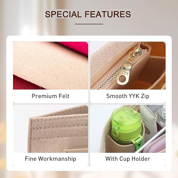 Doxo Felt Purse Organizer Insert,Handbag Organizer Compatible with Longchamp Le-pliage Large and More, Long Champ Bag Organizer Keeps Tote Handbags Shaped & Neat (Beige,Large)