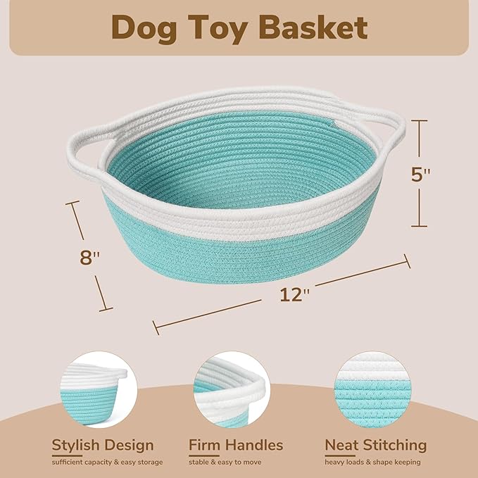 Goodpick Easter Basket Empty to Fill, Small Woven Basket with Handles for Organizing, Baby Dog Toy Laundry Baskets, 12"x 8" x 5", Blue