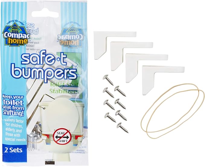 Compac Home 11220 Toilet Seat Stabilizers Safe T Bumpers, Lock Place, Keeps Children, Elderly, Disabled Safe from Slipping Off Shaking, Moving or Wobbly Toilet Seat (2 Sets), 1 Count (Pack of 2)