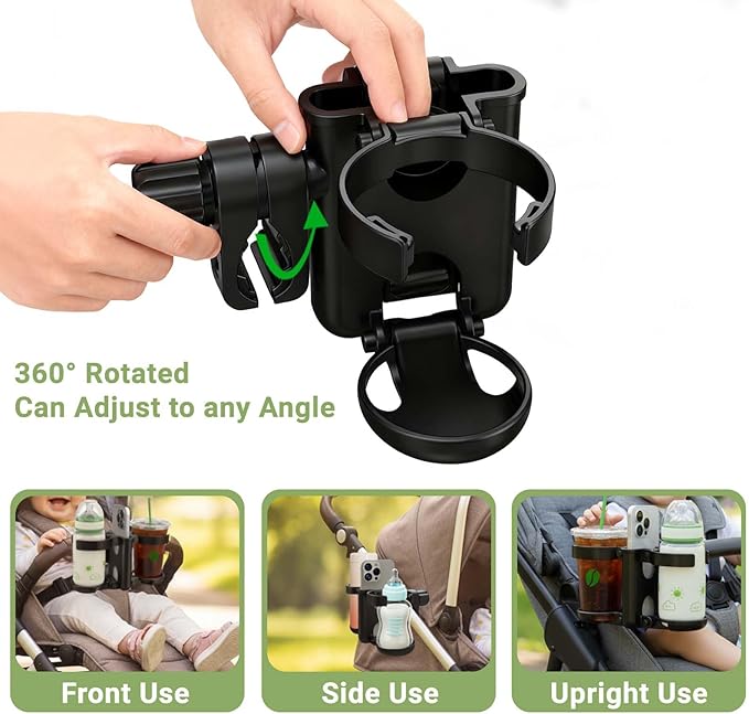 ZealSound Stroller Cup Holder, 3-in-1 Bottle Holder with Phone Holder for Wheelchair, Stroller, Bike, Walker, Scooter, Foldable Universal Drink Holder for Uppababy, Bugaboo, Nuna, Doona