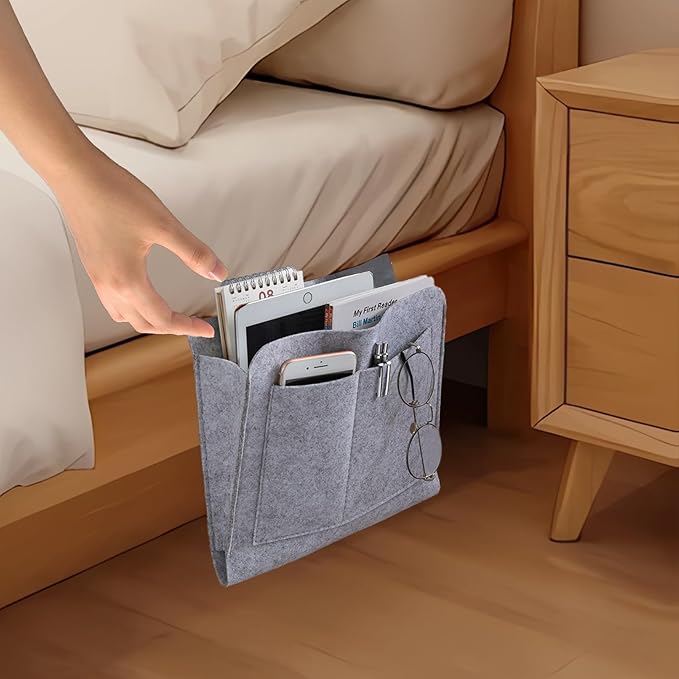 AUCOOMA Dual Purpose Bedside Storage Hanging Bag Versatile Bedside Organizer Solution for Bunk Beds, Sofas, Strollers, Homes, Dorms Gray