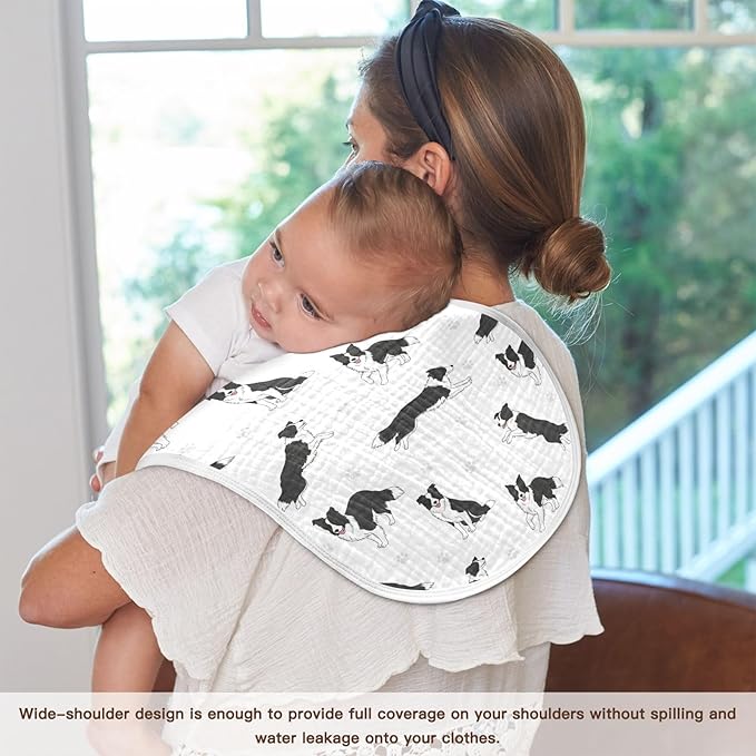 1 Pack Muslin Burp Cloths Collie Dog Paw White Cotton Baby Burp Cloths Absorbent Burping Cloth Soft Spit Up Rags for Newborn Baby Boys Girls 22x11 Inch