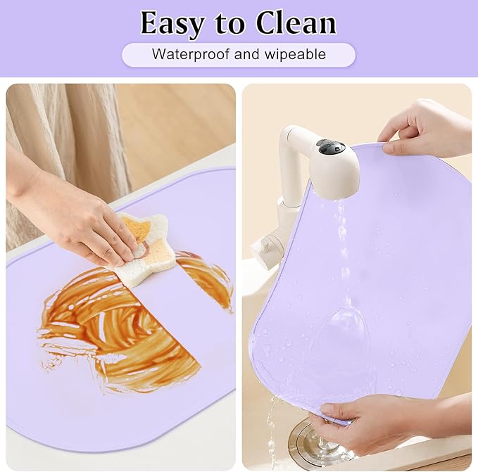 yuuzue Silicone Placemat Set of 4, Heat Resistant Placemats for Dinning Table, Reusable Portable Kids Baby Placemats, Waterproof Stain-Proof Toddler Food Mats, Easy to Clean Silicone Mat Oval Placemat