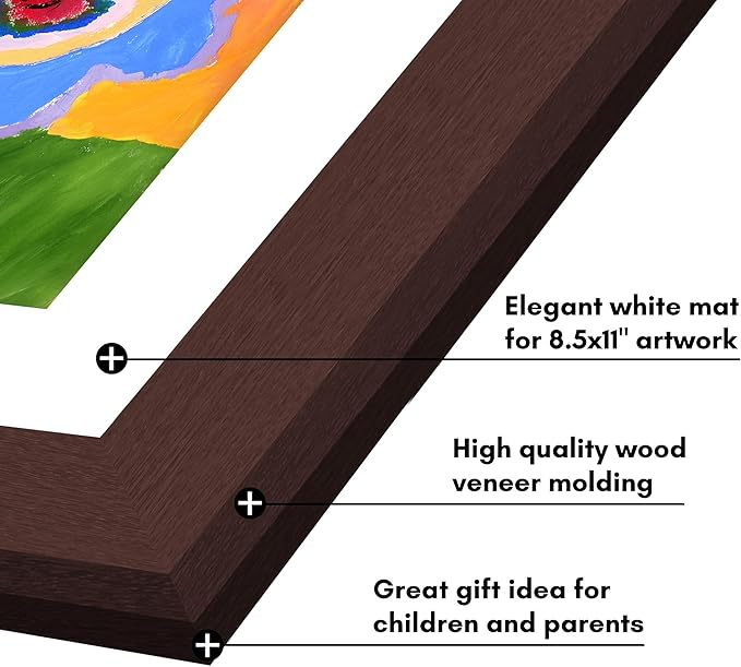 Americanflat Kids Artwork Frame Changeable (Mahogany) - Magnetic Door Holds 100 Art Pieces - 8.5x11 Letter Size Display with Mat or 10x12.5 Without Mat - My Mini Masterpiece