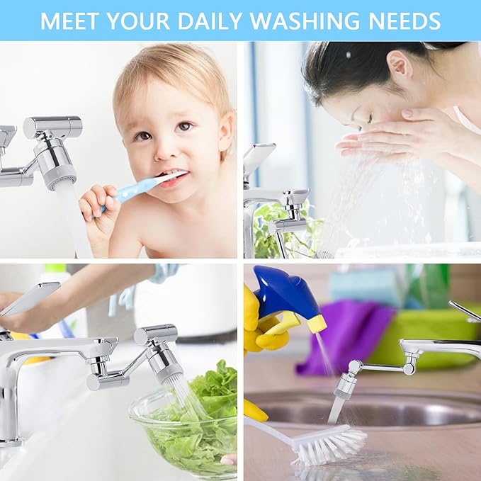 TIDYENDURE 1080° Rotating Faucet Extender, Swivel Faucets Aerator Extension, Universal Faucets Adapter for Kitchen & Bathroom Sinks Features 2 Water Flow Modes Faucet with Built-in Filter Function