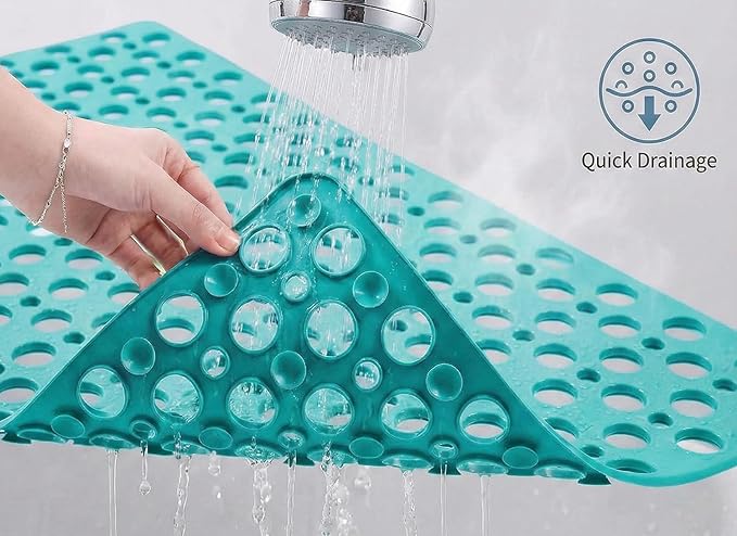 Nonslip Bathtub Mat Extra Soft TPE Bath Mat for Kids, Machine Washable Bathroom Shower Mat, Smooth/Non-Textured Tubs Only, 35L x 16W Inch (Dark Green)