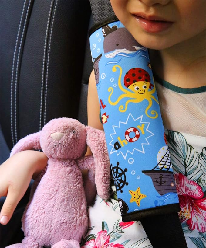 YR Seat Belt Cover for Kids, Soft Comfort Seat Belt Cushion for Children, Cute Cartoon Pattern Car Seat Belt Pads Cover for Girls and Boys, 1 Pack, Pirate