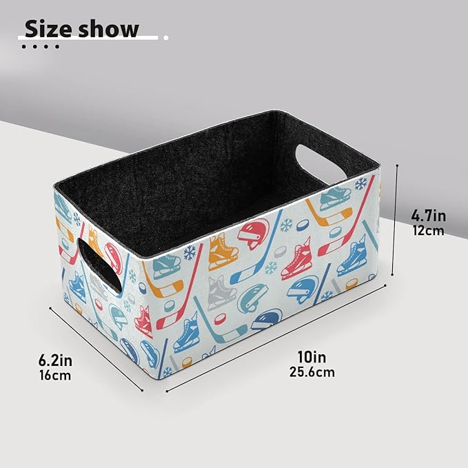 Emelivor Sports Hockey Storage Basket Bins Set (2pcs) Felt Collapsible Storage Bins with Handles Foldable Shelf Drawers Organizers Bins for Office Bedroom Closet Babies Nursery DVD Laundry