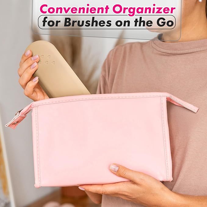 Silicone Makeup Brush Holder Travel – Stylish Silicone Make Up Bag 8.3 in, Travel Makeup Bag for Brushes, Easy-to-Clean Waterproof Case, Fits Purse or Tote, Magnetic Clips, Sturdy Brush Organizer
