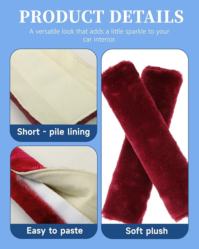 4 Pack Car Seat Belt Pads Shoulder Cover Baby Safety Belt Protector with Adjustable Soft Plush Strap Protect Neck and Shoulder (Wine)