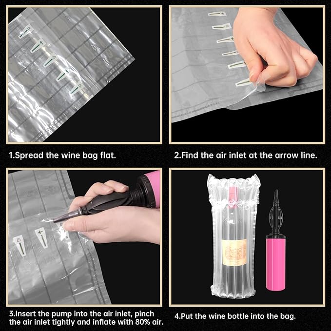 30 Pack Bottle Shipping Packaging Alternative to Standard Shipping Boxes 65um Thick Bottle Shippers Inflatable Bottle Packaging for Air Travel Protector for Luggage with Pump