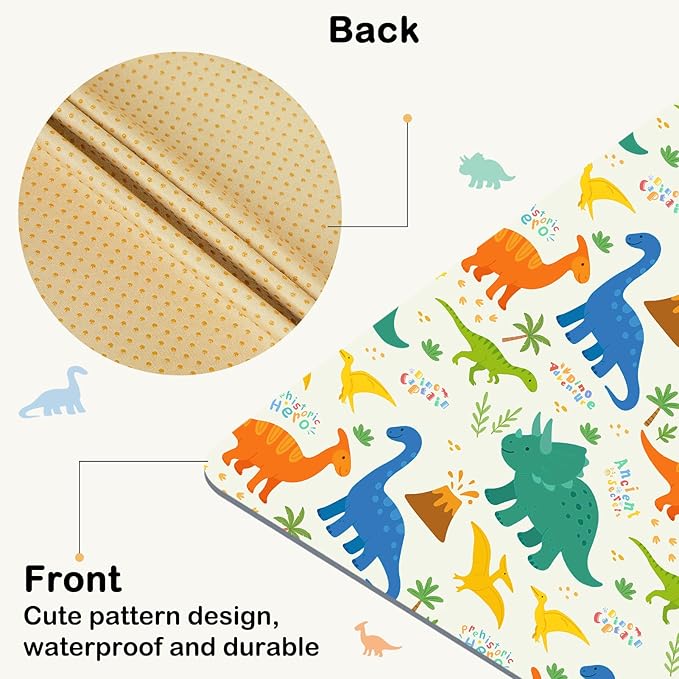 Splat Mat for Under High Chair 42 x 42 Inch Waterproof Baby Splash Mat with Non Slip Bottom Reusable Portable Highchair Mat for Floor Food Catcher for High Chair, Green Dinosaur