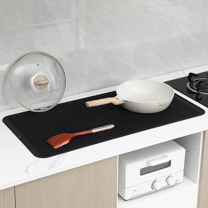 MicoYang Silicone Dish Drying Mat for Multiple Usage,Easy clean,Eco-friendly,Heat-resistant Silicone Mat for Kitchen Counter or Sink,Refrigerator or Drawer Liner Black 5XL 36inches x 18inches