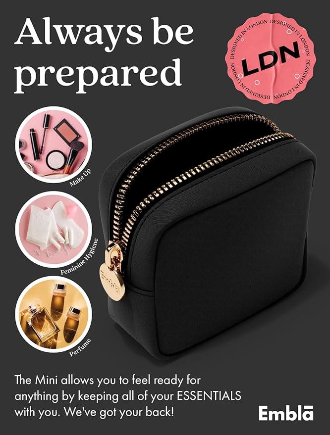 Makeup Bag Travel Cosmetics Pouch and Toiletry Bag, Nylon Zipper Pouch Purse, Cute Make Up Organizer Storage Tote for Women Girls, Waterproof Travel Skincare Case, Small Makeup Bags, Black