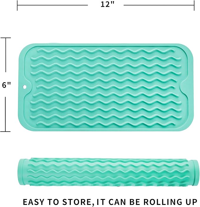 MicoYang Silicone Dish Drying Mat for Multiple Usage,Easy clean,Eco-friendly,Heat-resistant Silicone Mat for Kitchen Counter or Sink,Refrigerator or Drawer Liner Mint S 12 inches x 6 inches