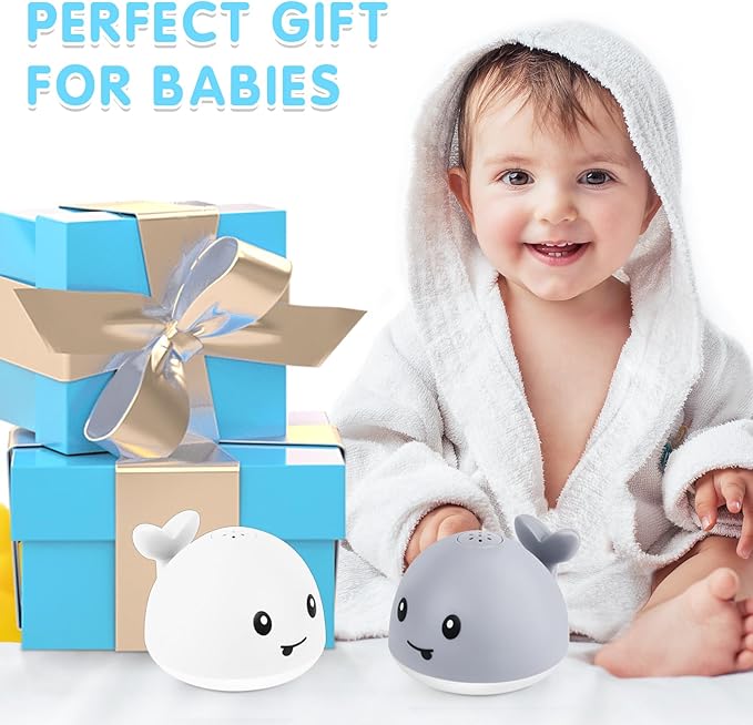 Whale Bath Toy Sprinkler, Light Up Bath Toys for Kids Ages 1-3 Babies 6-12-18 Months, 1 2 3 Year Old Boys Girls Valentines Toddler Birthday Gifts, Bathtub Pool Water Table Toys
