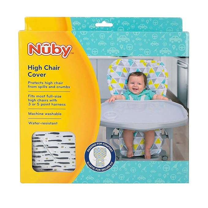 Nuby Baby High Chair Cover - Protects from Spills and Crumbs - Water Resistant for Easy Cleanup - Brush Strokes Print