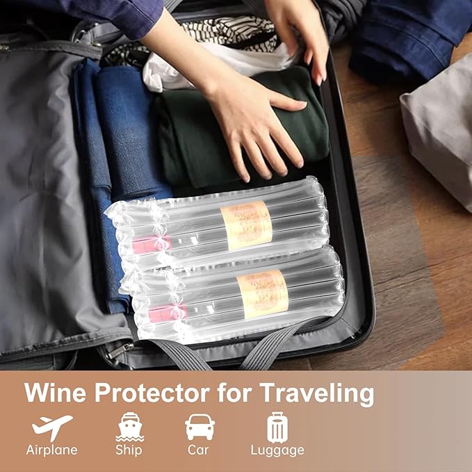 Hijelyn 18 Packs Wine Shipper Thick Inflatable Wine Shipping Packaging 65um Material Bottle Packaging for Air Travel, Liquor Shipping Protector Bags with Air Pump for Safe Transportation with Luggage