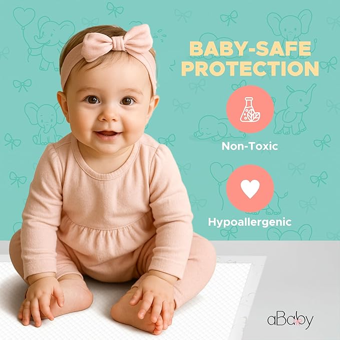 Disposable Changing Pads for Baby (50 Pack) Super Soft and Ultra Absorbent Baby Changing Pad - Leak Proof Diaper Changing Pads for Stress-Free Baby Diaper Changes - Green Elephant
