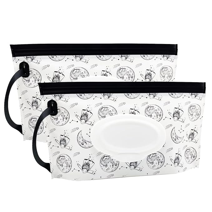 Portable Refillable Wet Wipe Pouch, Reusable Travel Wipes Holder & Case, Lightweight Flushable Diaper Wipes Container for Baby (Moon Girl)