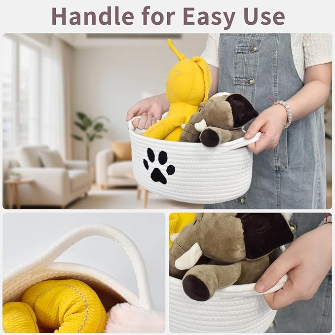 Small Woven Basket with Gift Bag, Cute Dog Paw Baskets for Gifts Empty, Decorative Rope Woven Nursery Storage Dog Toy Basket for Easter, Baby Shower, 12" x 8" x 5"