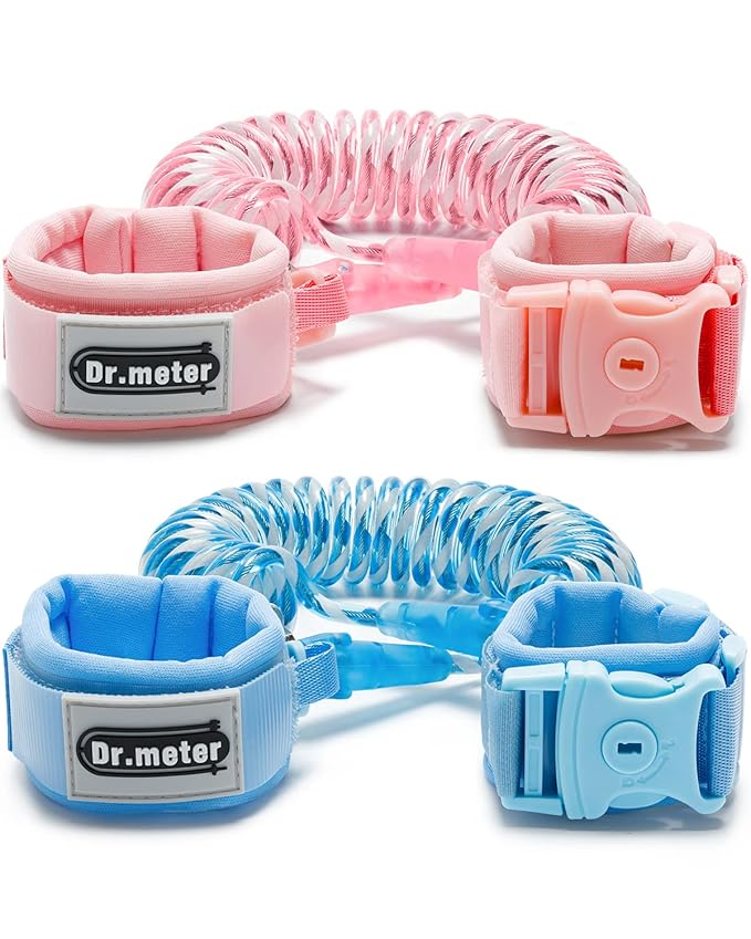Dr.meter Anti Lost Wrist Link, 2 Pack Toddler Safety Leash with Key Lock, Reflective Child Walking Harness - Dual 8.2ft Length Pink & Blue Kids Leash for Supermarket Mall Airport Amusement Park Zoo