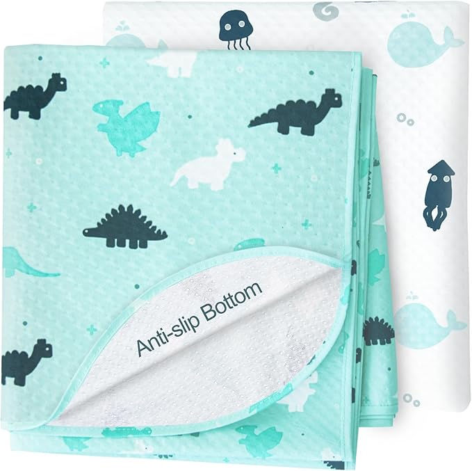 SPRINGSPIRIT Splat Mat for Under High Chair 2 Pack, Waterproof Mealtime & Playtime Mat, Anti-Slip & Washable, 42" x 46", Dinosaurs & Ocean