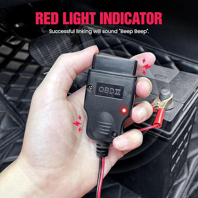 OBD II Car Memory Saver Cable with 2 Alligator Clips, 12V Vehicle ECU Emergency Power Supply Cable Battery Connector