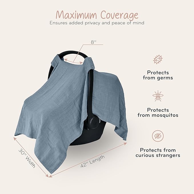 Car Seat Cover Baby - Organic Muslin Cotton - Carseat Canopy - 43" x 32" (Tradewinds)