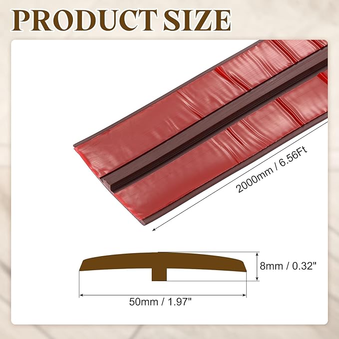 uxcell T-Molding Transition Strips, 6.56 ft x 1.97" (L x W) PVC Floor Flat Divider Strip Self Adhesive Vinyl Flooring Edging Trim for Joining Floor Gaps Doorways, Black Walnut