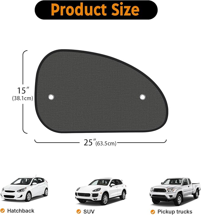 DETAILSAVER 2026 New Upgrade Car Window Shades for Side Window 25"X15"(2 Pack),Car Window Shade for Baby Suction Cup,Sun Shade Side Window Can Blocks 99.98% UVR
