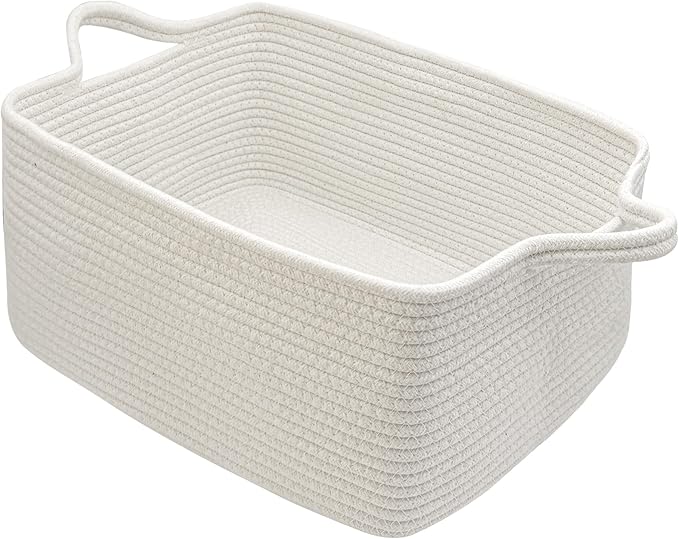 Gift Baskets Empty for Kids, Woven Storage Basket for Gifts Small Rope Basket for Toy Baby Shower Baskets for Diaper Caddy Easter Boo Basket for Home Décor White, 16 x 12 x 7 inches