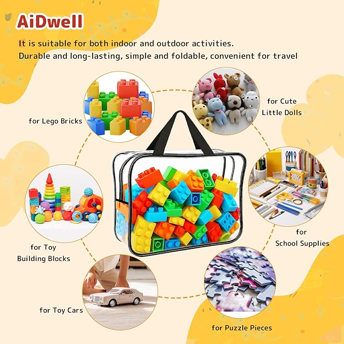 Widened X-Large Toy Storage Bags 12.99 x 9.45 x 7.09 in 6 Packs Reusable Clear PVC Board with Zipper Travel Waterproof Organizer Bags Game Storage for Puzzles, Building Blocks, Board Game