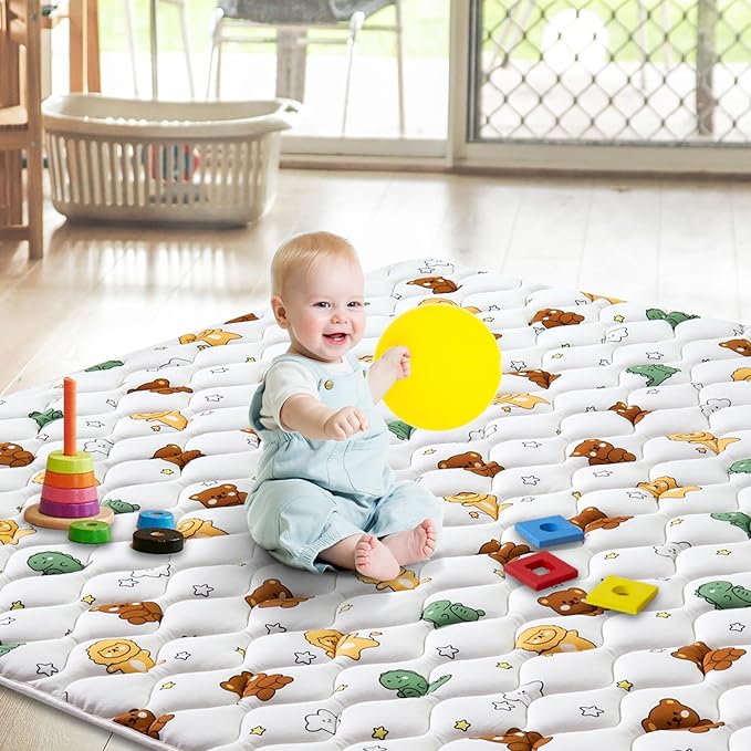 Lilyvibebearhappy Baby Play Mat, 59x59 Inch Thicker and Larger Non-Slip Cushioning Foam Playmats for Babies,Toddlers, Infants, Play & Tummy Time, Foldable and Machine Washable Baby Mat for Floor