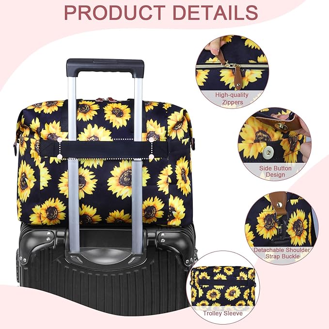 Pritent Diaper Bag Tote - Diaper Baby Bags with Pacifier Case, Shoulder Straps, Stroller Clips, Waterproof Large Mommy Maternity Travel Baby Bag for Mom and Dad, Sunflower, Medium