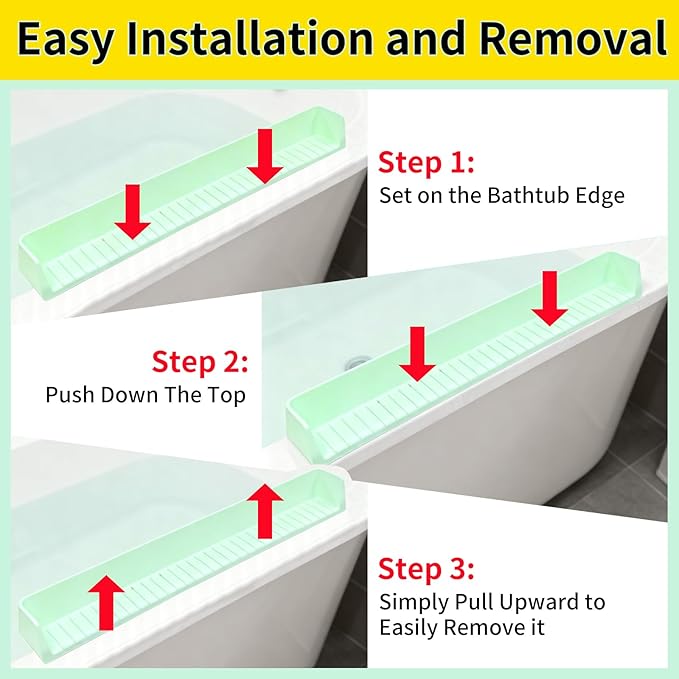 Bathtub Splash Guard for Tub Kids - Silicone Splash Guard with 11 Strong Suction Cups, Toy Tray Caddy Holder for Tub, Prevent Water Spills in Bathroom, Suitable for Kitchen Sinks and Bathtubs (Green)