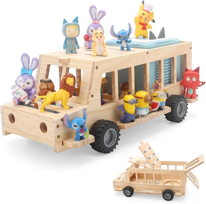 RZYLKA for Tonies Box Organizer Shelf Storage, for Tonie Shelf Magnetic, Compatible with Tonie Box 1/2 Player Tonies Figures Characters, Charger, Display Collection 20~30 Characters - Bus