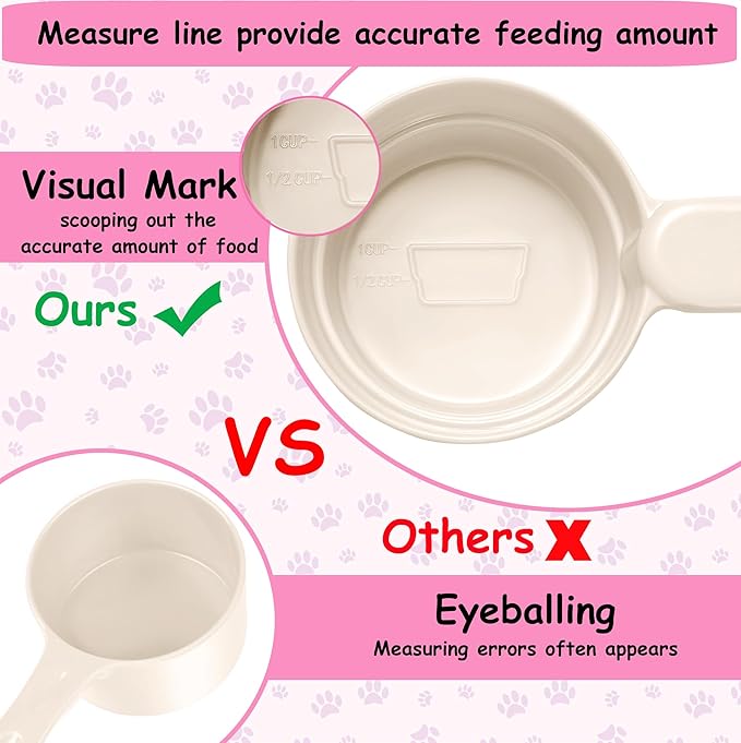 Joyinjojo Dog Food Scoop 1 Cup 1/2 Cup - Melamine Dog Food Measuring Cup, Pet Food Scoop for Dog Cat...Comfortable Long Handle for Easy to Scoop Food, White 1 Cup