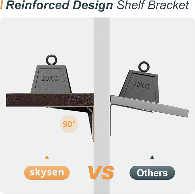 SKYSEN Floating Shelves for Wall Set of 6, 23.6in Wood Wall Shelf for Decor, Bathroom, Bedroom, Storage, Book,Kitchen, Living Room - Dark Brown(fs-60-d)
