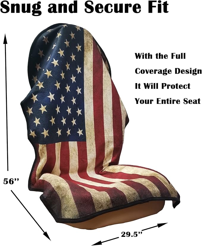 LoyaGour Car Seat Cover Protector Front Seats,for Gym Workout,Running,Swimming,Beach and Hiking,Waterproof Sweat Towel Bucket Seat Covers for Cars SUV Trucks (American Flag, 1Pcs)