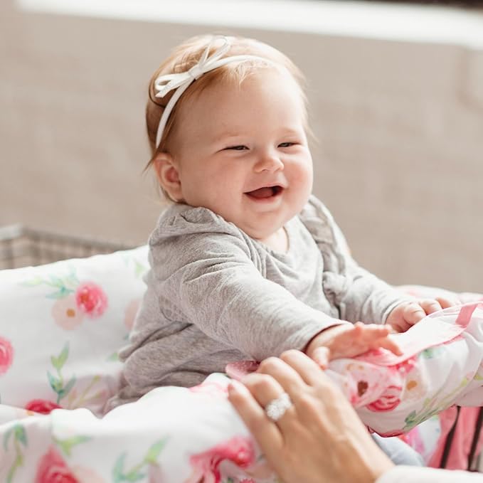 Binxy Baby 2-in-1 Cushy High Chair Cover and Shopping Cart Cover for Baby, Comfortable Cover for Grocery Cart, Universal Fit Cart Cover for Babies, Includes Storage Pouch - Full Bloom