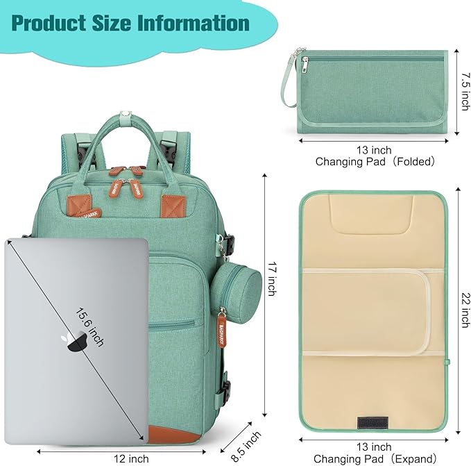 Diaper Bag Backpack,BAGPARKK Multi function Baby Bag with Portable Changing Pad, Pacifier Holder,Waterproof Diaper Bags with USB Charging Port,Anti-Theft Travel Backpack for Mom, Dad, Newborn (Green)